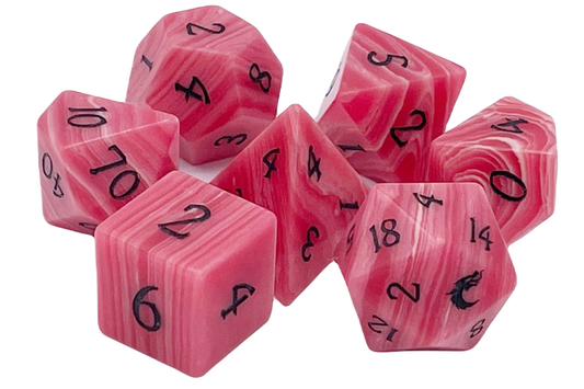 Old School Dice: 7 Piece Dice Set Gemstone - Striped Red Rose Agate