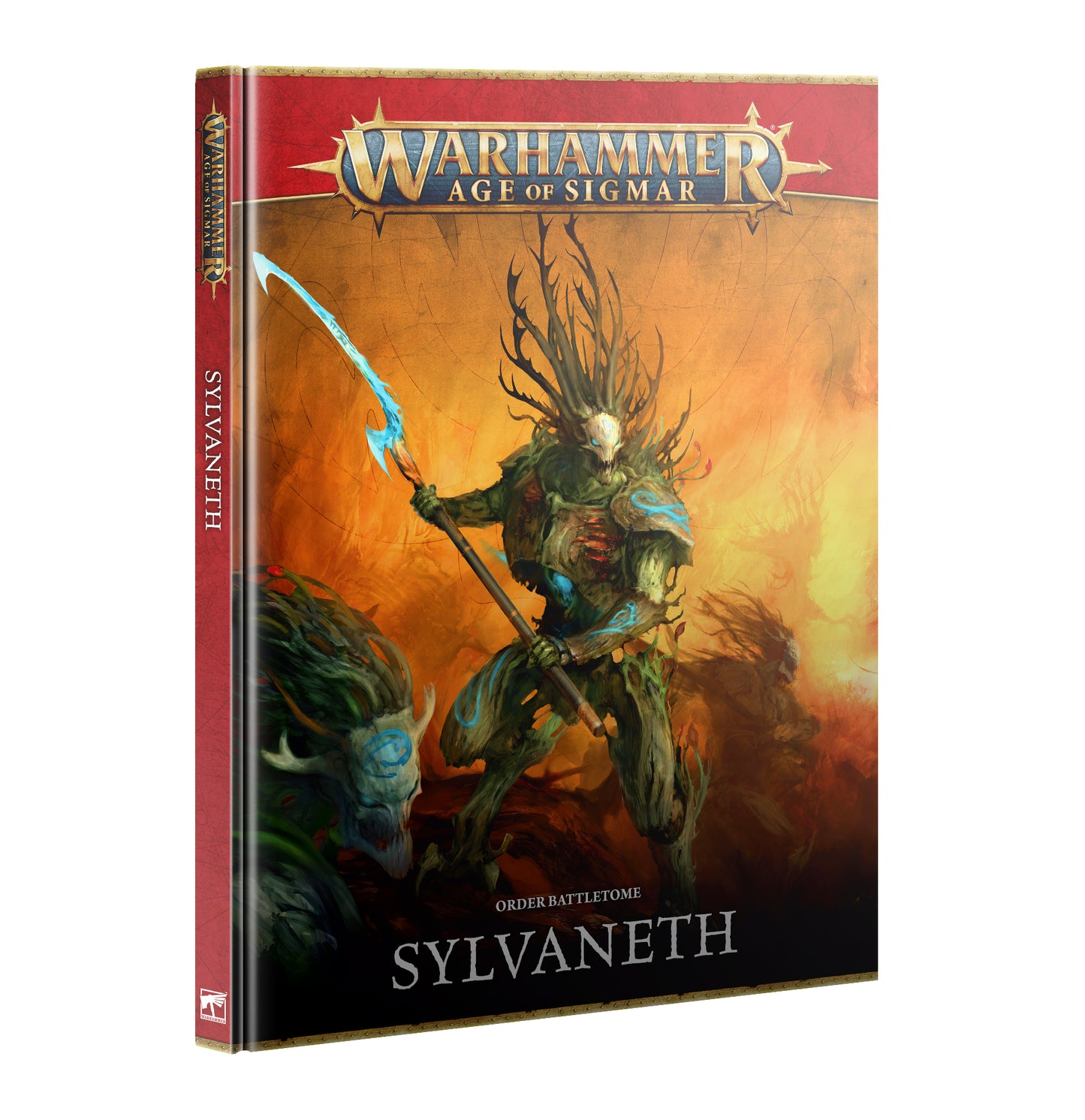 Warhammer Age of Sigmar Sylvaneth book cover with warrior illustration on a white background