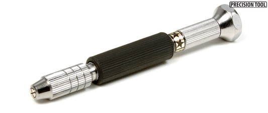 Precision tool with metallic and black design on a white background