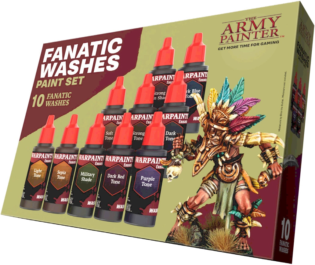 Box of The Army Painter Fanatic Washes paint set with a warrior figure on a green background