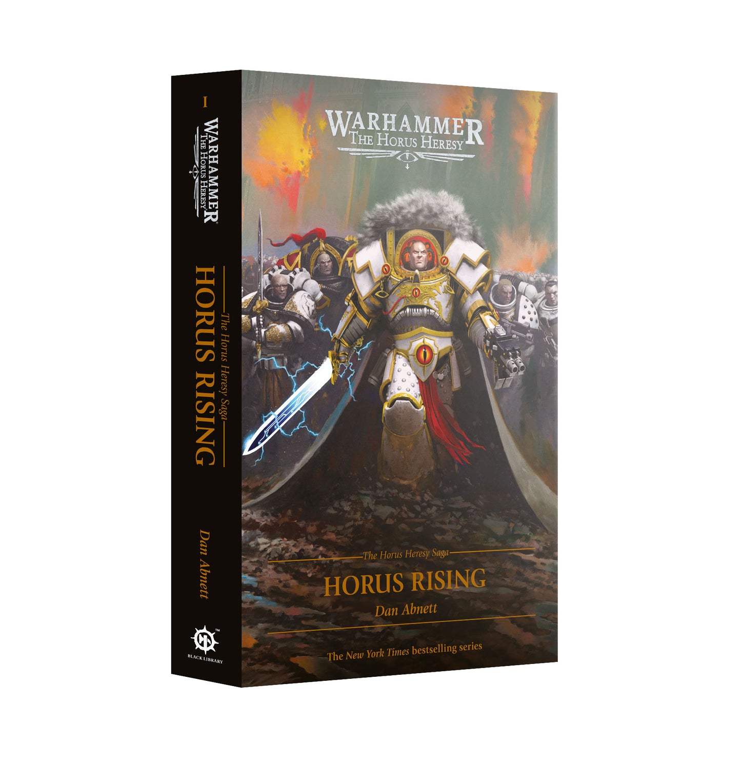 Book cover of 'Horus Rising' from the Warhammer series on a white background