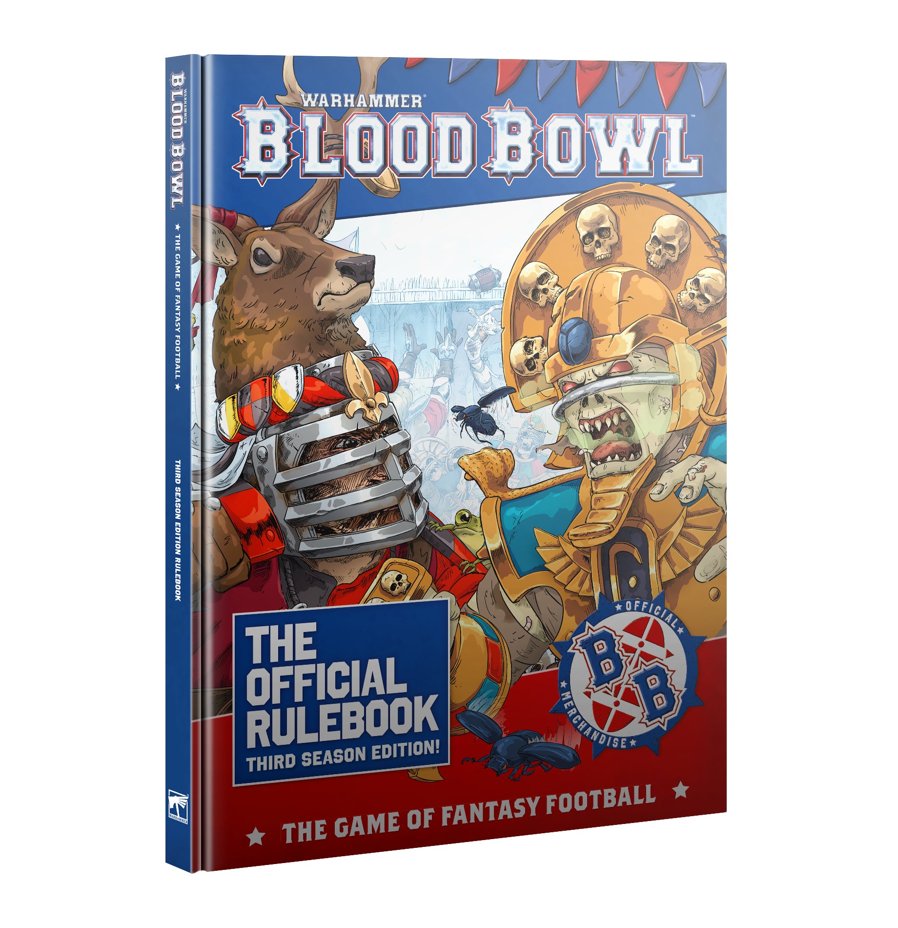 Warhammer Blood Bowl rulebook with fantasy characters on a white background third edition