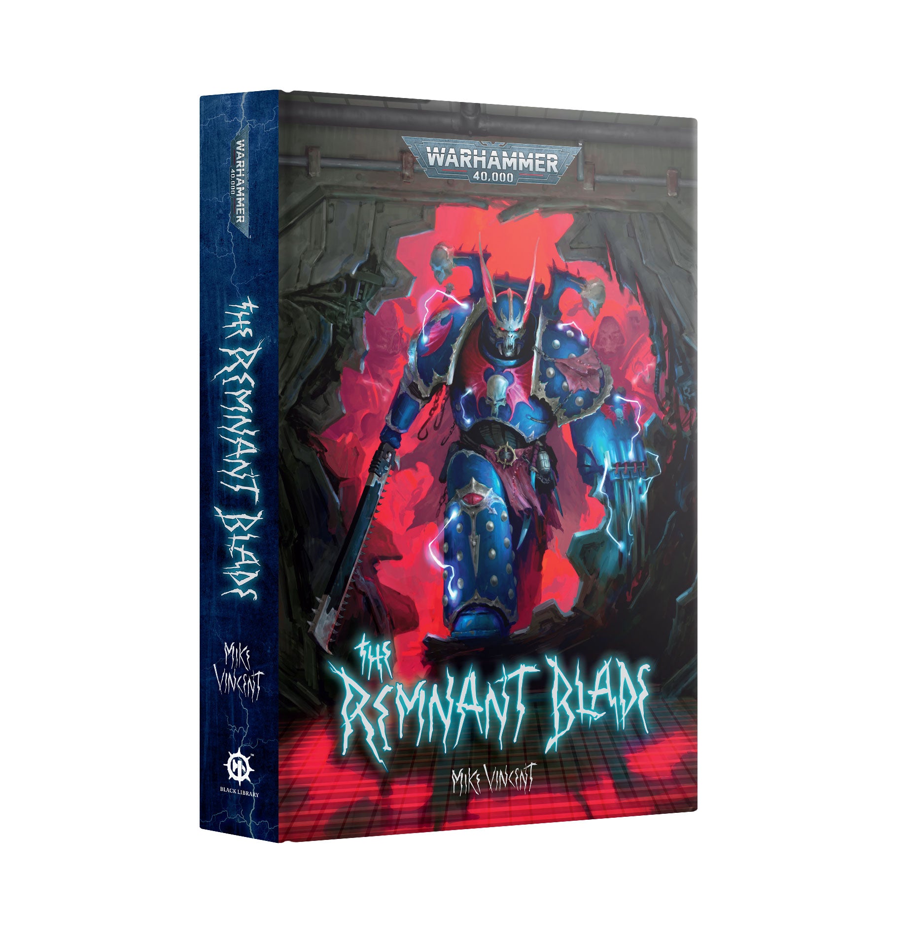 Book titled 'The Remnant Blade' by Mike Vincent with a warrior illustration on the cover, featuring Warhammer branding.