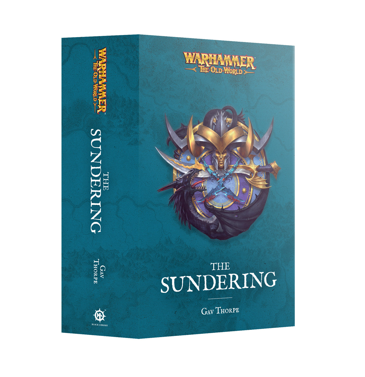 Warhammer 40k: The Sundering 7th Edition Game Master Box by Guy Thorpe, featuring a teal cover with a detailed golden and purple Chaos Warrior illustration.