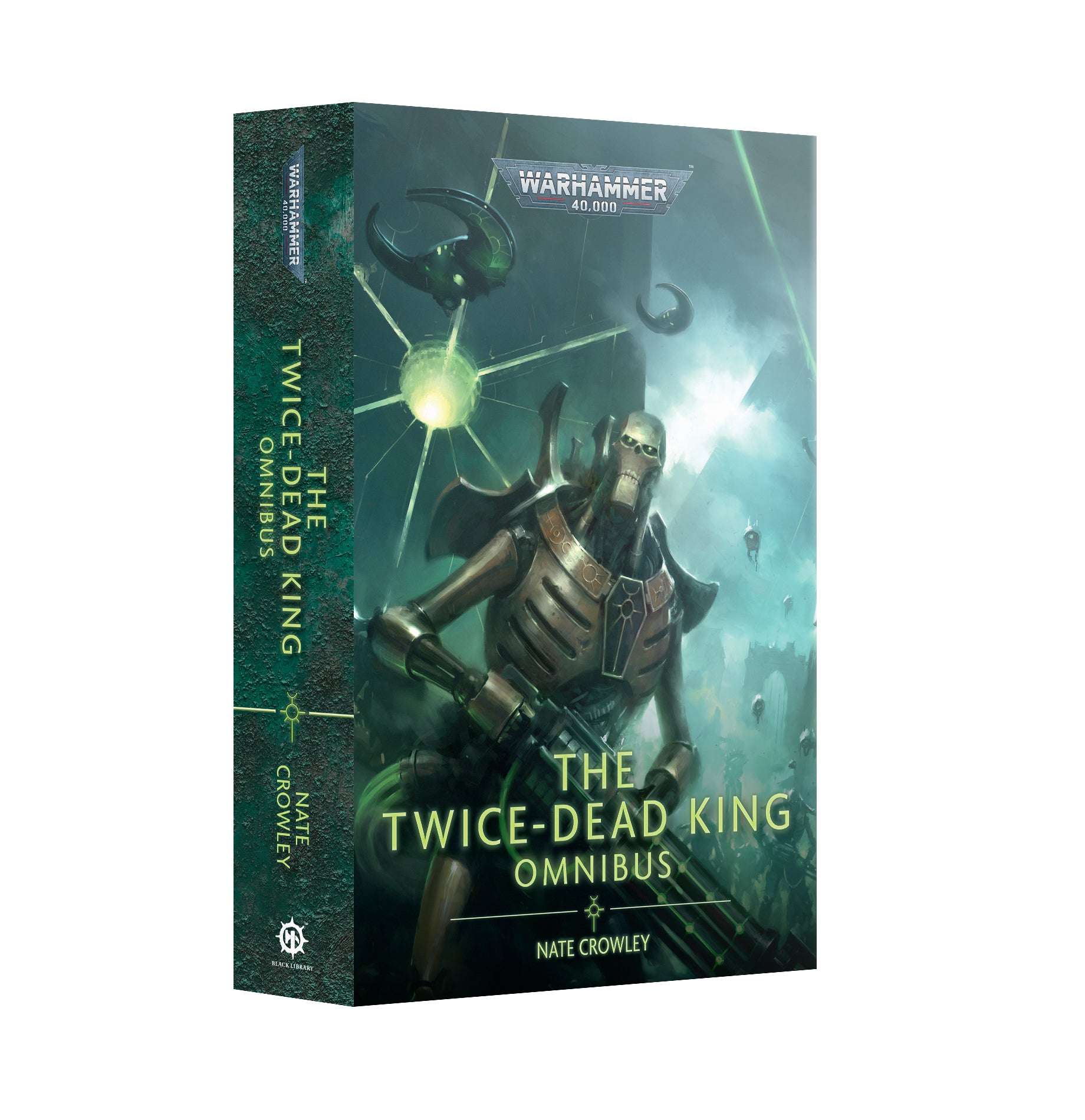 Book cover of 'The Twice-Dead King Omnibus' with a warrior figure and glowing text on a dark background.