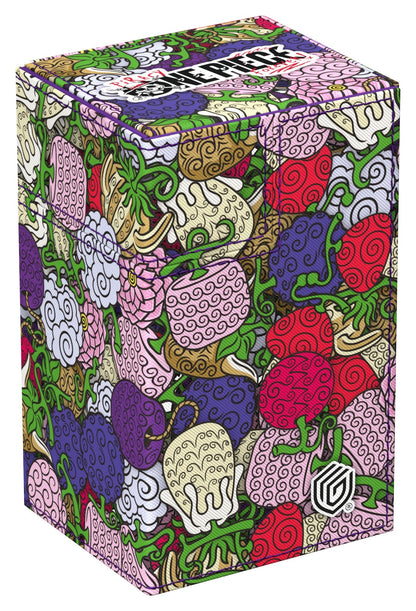 Ultimate Guard deck box featuring a colorful pattern of Devil Fruits from the Netflix One Piece series