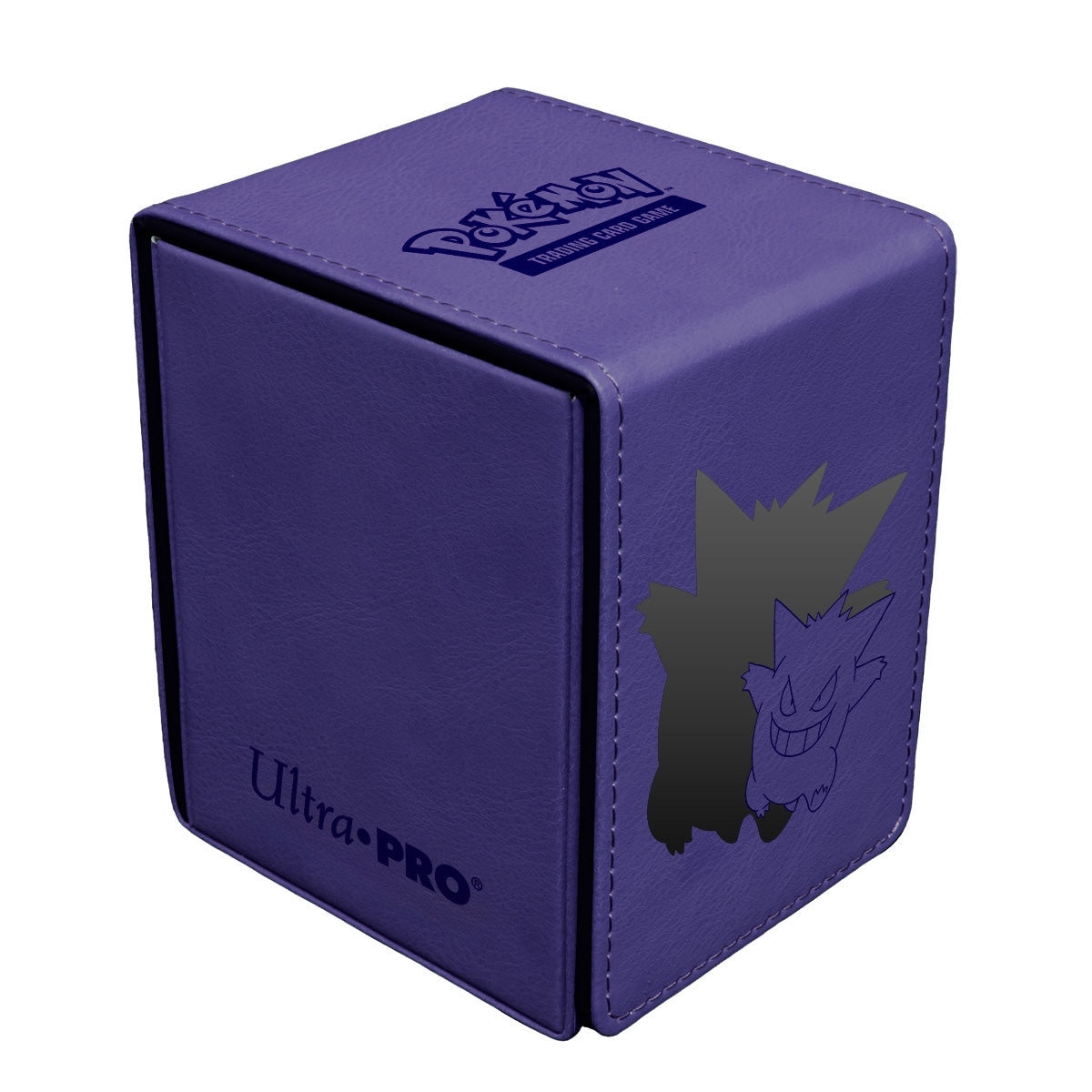 Purple card storage box with Gengar design and Ultra Pro branding on a white background