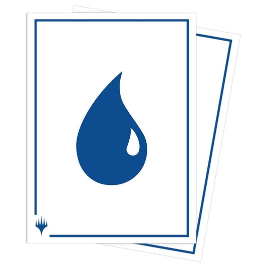 Two card sleeves with the Magic: the Gathering blue mana symbol on a white background