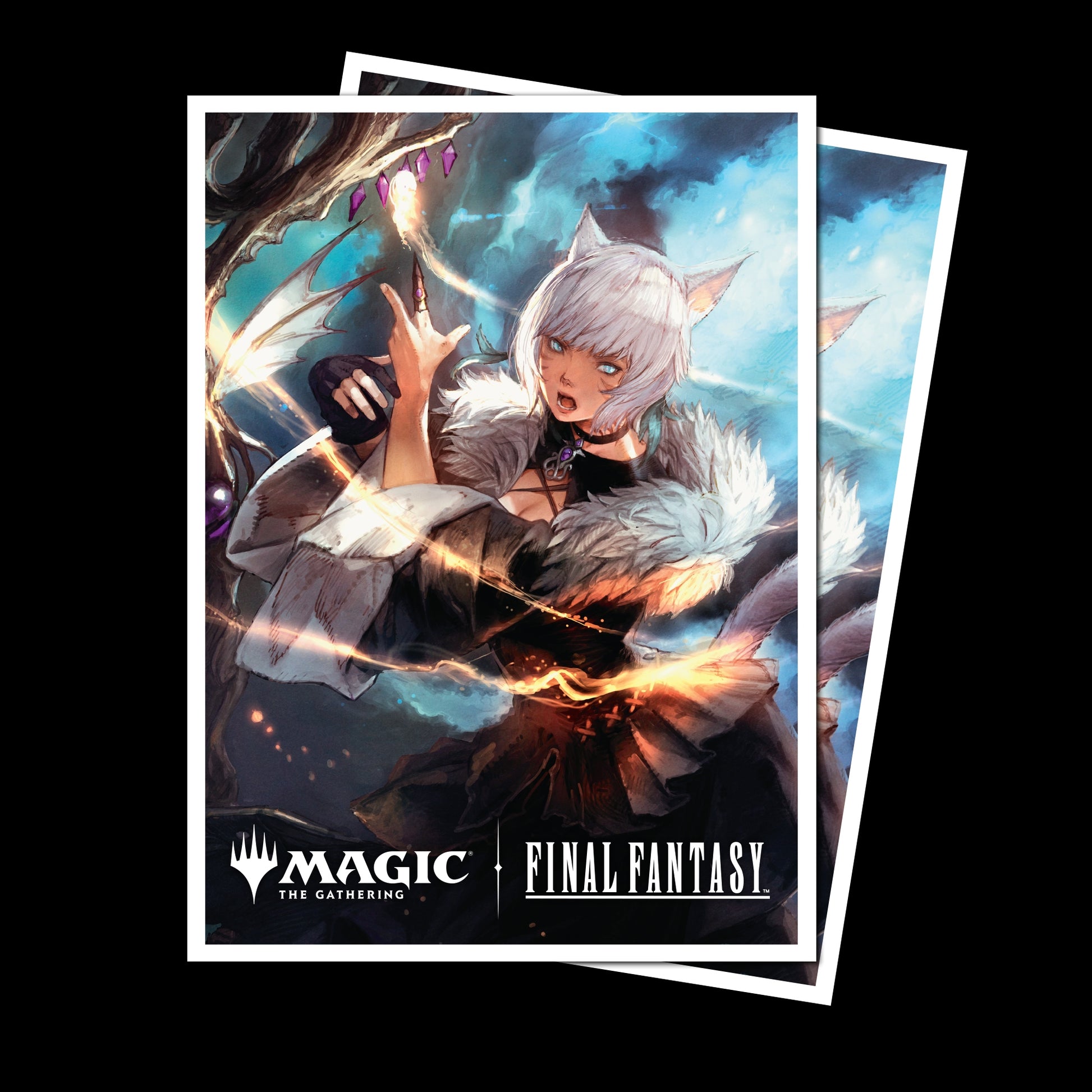 Card sleeves featuring Y'shtola Rhul from Final Fantasy with Magic: the Gathering and Final Fantasy logos