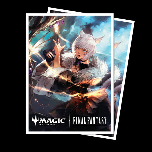 Card sleeves featuring Y'shtola Rhul from Final Fantasy with Magic: the Gathering and Final Fantasy logos