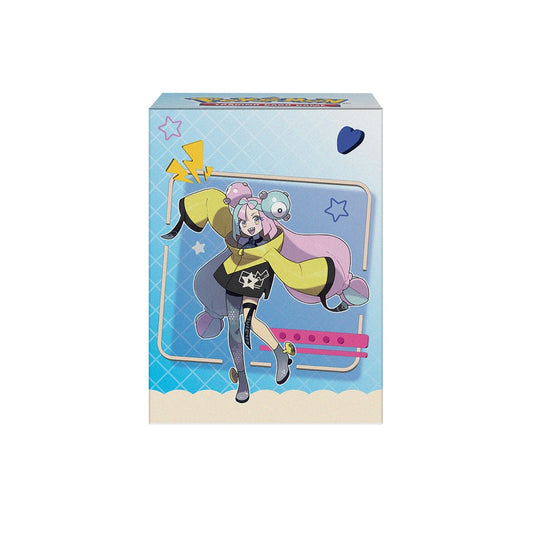 Product packaging with Iono from Pokemon on a blue background