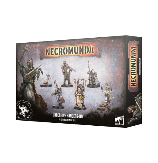 Necromunda game box with miniatures on a white background