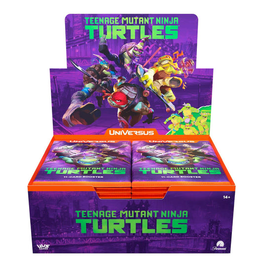 Box of Teenage Mutant Ninja Turtles trading card game with purple and orange design