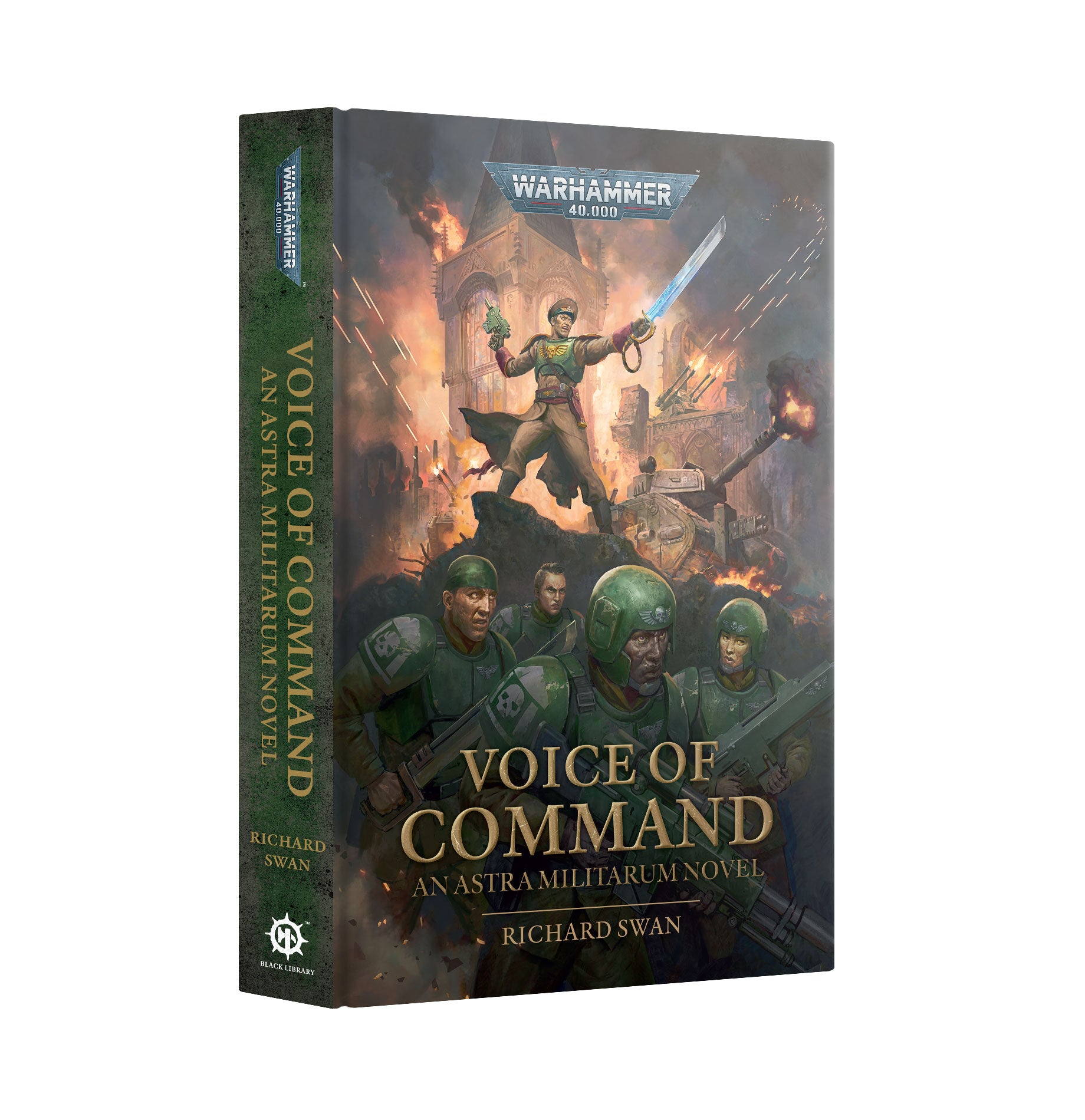 Warhammer 40k Voice of Command: An Astra Militarum Novel book by Richard Swan, shown at a three-quarter angle on a plain white background.