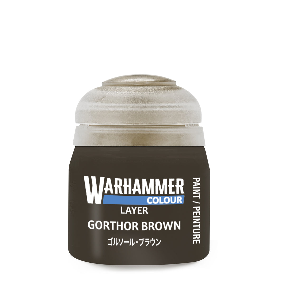 Layer Gorthor Brown paint jar labeled 'Warhammer Colour' on a white background