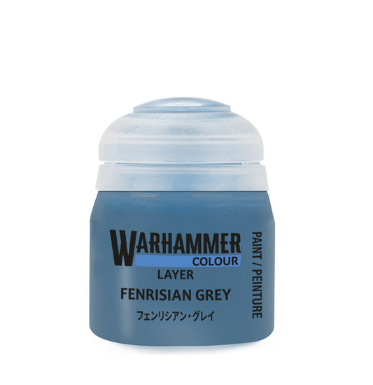 Warhammer Colour Layer Fenrisian Grey paint jar on a white background