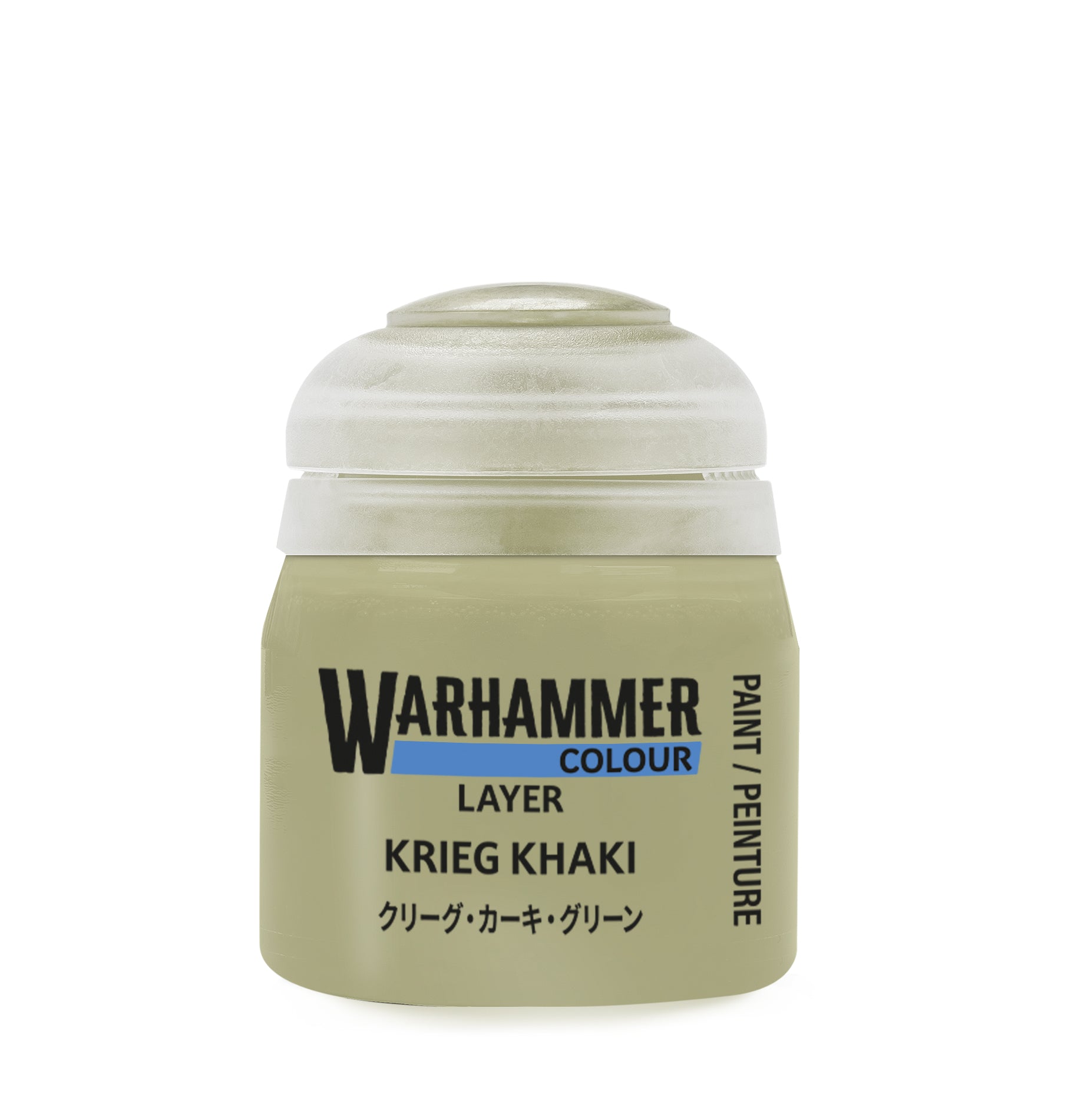 Warhammer Colour Layer Krieg Khaki paint jar on a white background