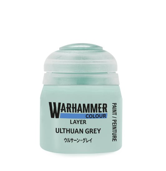 Warhammer Colour paint jar labeled 'Ulthuan Grey' on a white background