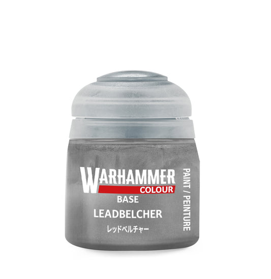 Warhammer paint can labeled 'Leadbelcher' on a white background