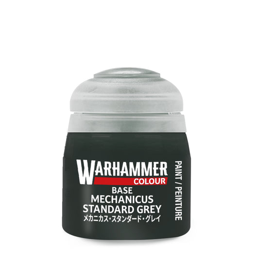 Warhammer paint can labeled 'Mechanicus Standard Grey' on a white background