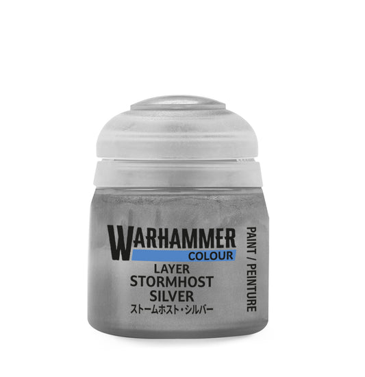 Warhammer Layer Paint Stormhost Silver jar on a white background