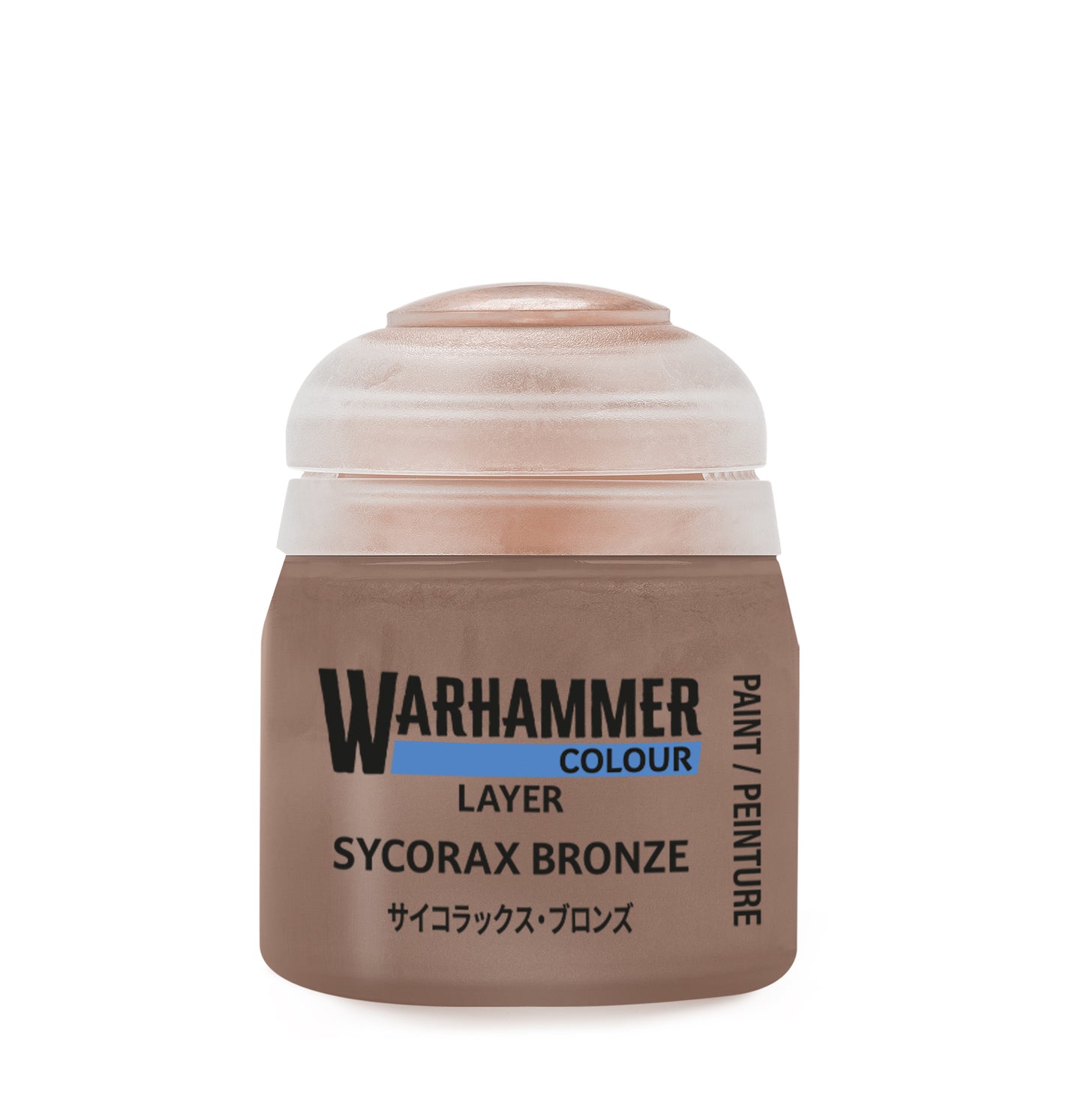 Warhammer paint can labeled 'Sycorax Bronze' on a white background