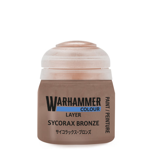 Warhammer paint can labeled 'Sycorax Bronze' on a white background