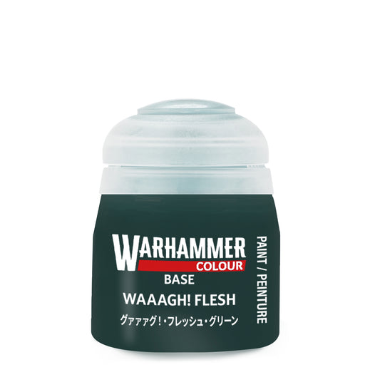Warhammer paint can labeled 'Waaagh! Flesh' on a white background