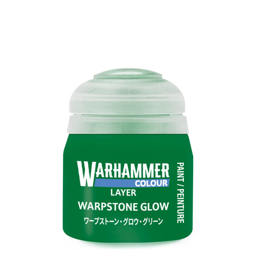 Warpstone Glow Layer paint jar labeled 'Warhammer Colour' on a white background
