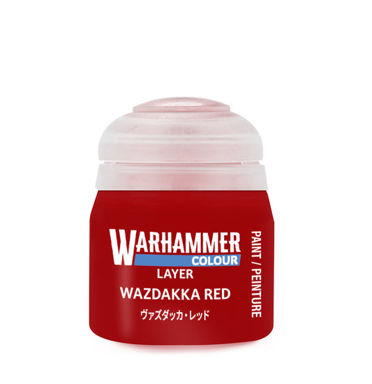 Wazdakka Red paint jar labeled 'Warhammer Colour' with a white lid on a white background