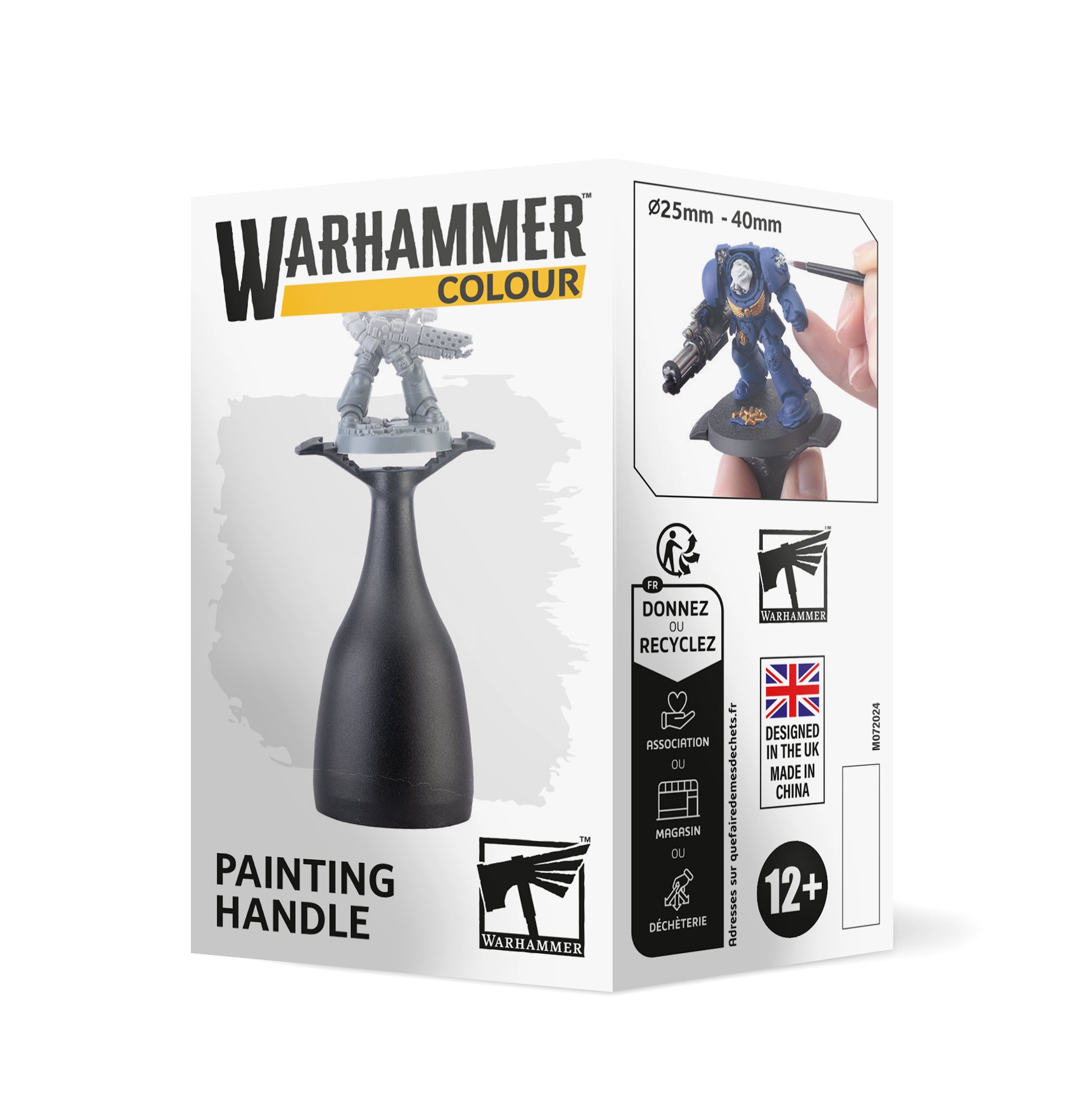 Warhammer painting handle packaging with figures on a white background