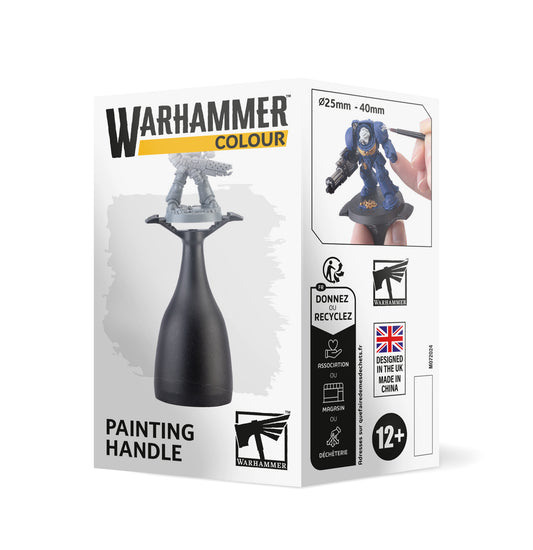 Warhammer painting handle packaging with figures on a white background