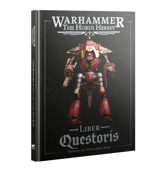 Warhammer The Horus Heresy Liber Questoris Knights and Titans Army Book cover featuring a detailed illustration of a mechanized knight in red and gold armor.
