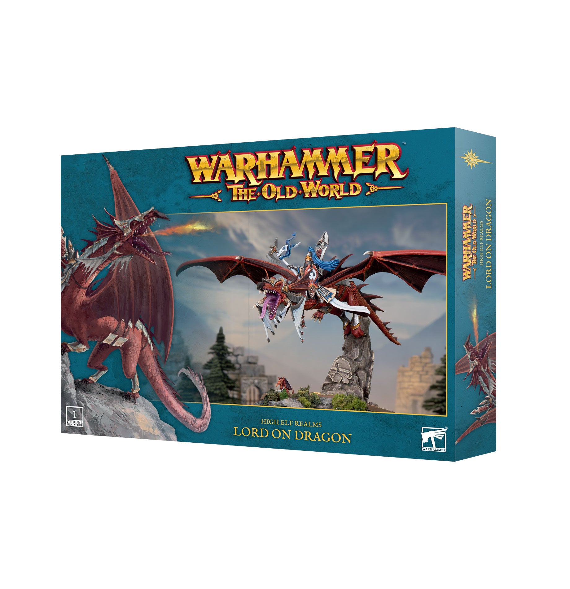 Warhammer the Old World: High Elf Realms - Lord on Dragon box cover art.