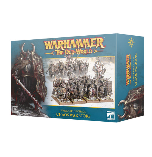Warhammer: The Old World - Warriors of Chaos box set, showing the blue retail packaging with fantasy warrior artwork and miniatures pictured on the front.
