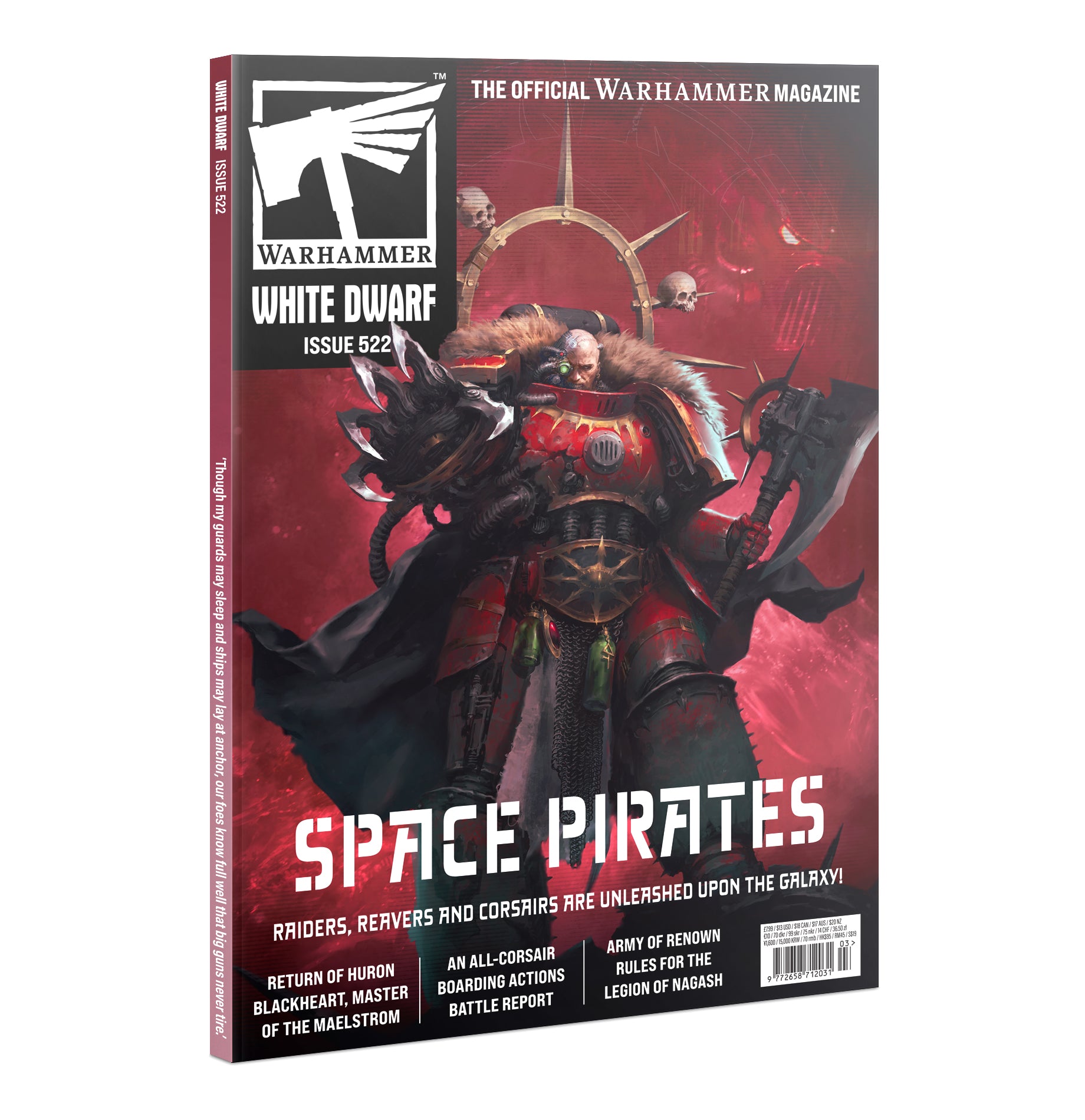 Warhammer magazine cover featuring a space pirate on a red background