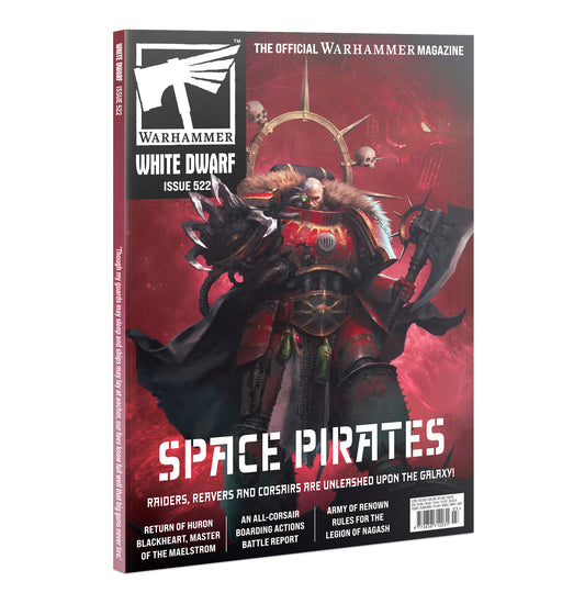 Warhammer magazine cover featuring a space pirate on a red background