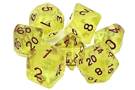 Old School Dice: 7 Piece Dice Set Galaxy Yellow Shimmer