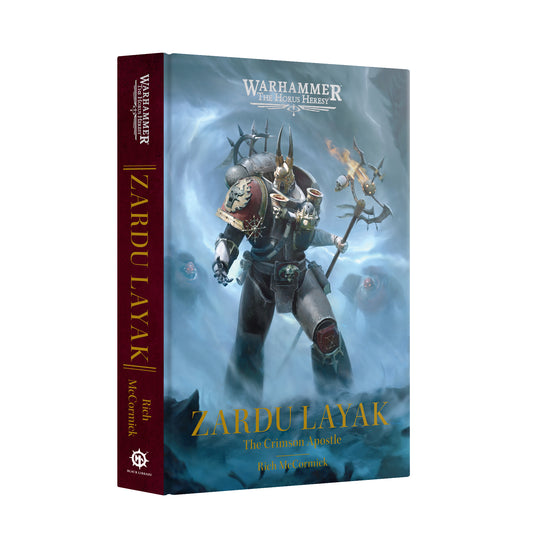 Book titled 'Zardu Layak' from Warhammer with a warrior illustration on the cover.