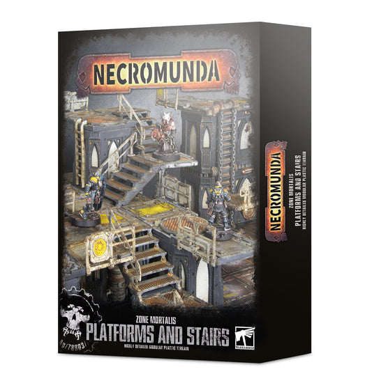 Necromunda game box with platforms and stairs on a white background
