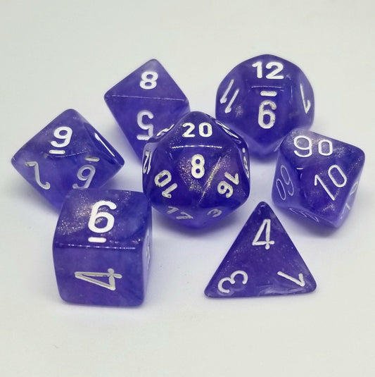 Chessex Dice: 7 Die Set - Borealis - Luminary Purple with White (CHX 27577) - Gamescape