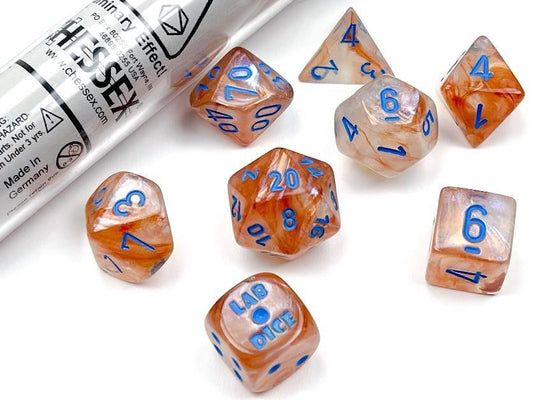 Chessex Dice: 7 Die Set - Borealis - Luminary Rose Gold with Light Blue (CHX 30045) - Gamescape