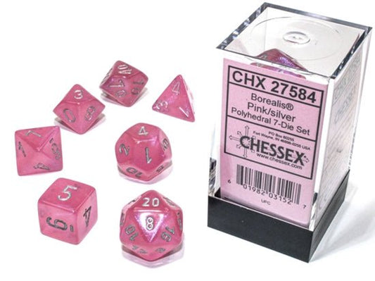 Chessex Dice: 7 Die Set - Borealis - Pink with Silver (CHX 27584) - Gamescape