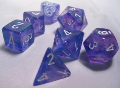Chessex Dice: 7 Die Set - Borealis - Purple with White (CHX 27407) - Gamescape