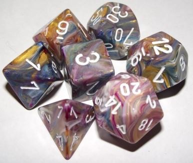 Chessex Dice: 7 Die Set - Festive - Carousel with White (CHX 27440) - Gamescape