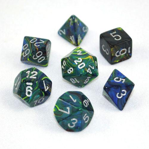 Chessex Dice: 7 Die Set - Festive - Green with Silver (CHX 27445) - Gamescape
