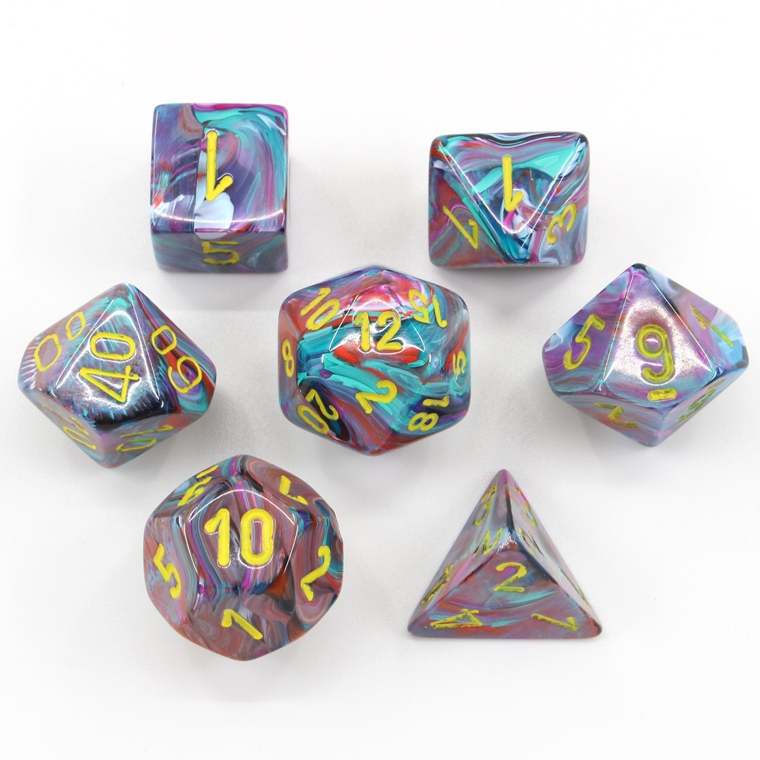 Chessex Dice: 7 Die Set - Festive - Mosaic with Yellow (CHX 27450) - Gamescape