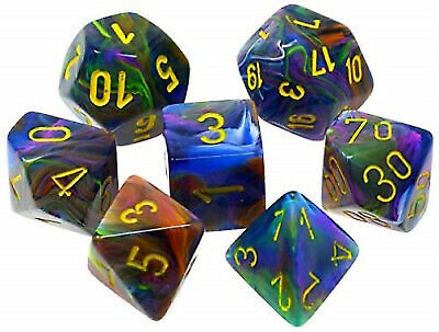 Chessex Dice: 7 Die Set - Festive - Rio with Yellow (CHX 27449) - Gamescape