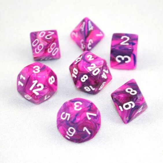 Chessex Dice: 7 Die Set - Festive - Violet with White (CHX 27457) - Gamescape