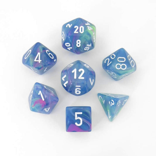 Chessex Dice: 7 Die Set - Festive - Waterlily with White (CHX 27546) - Gamescape
